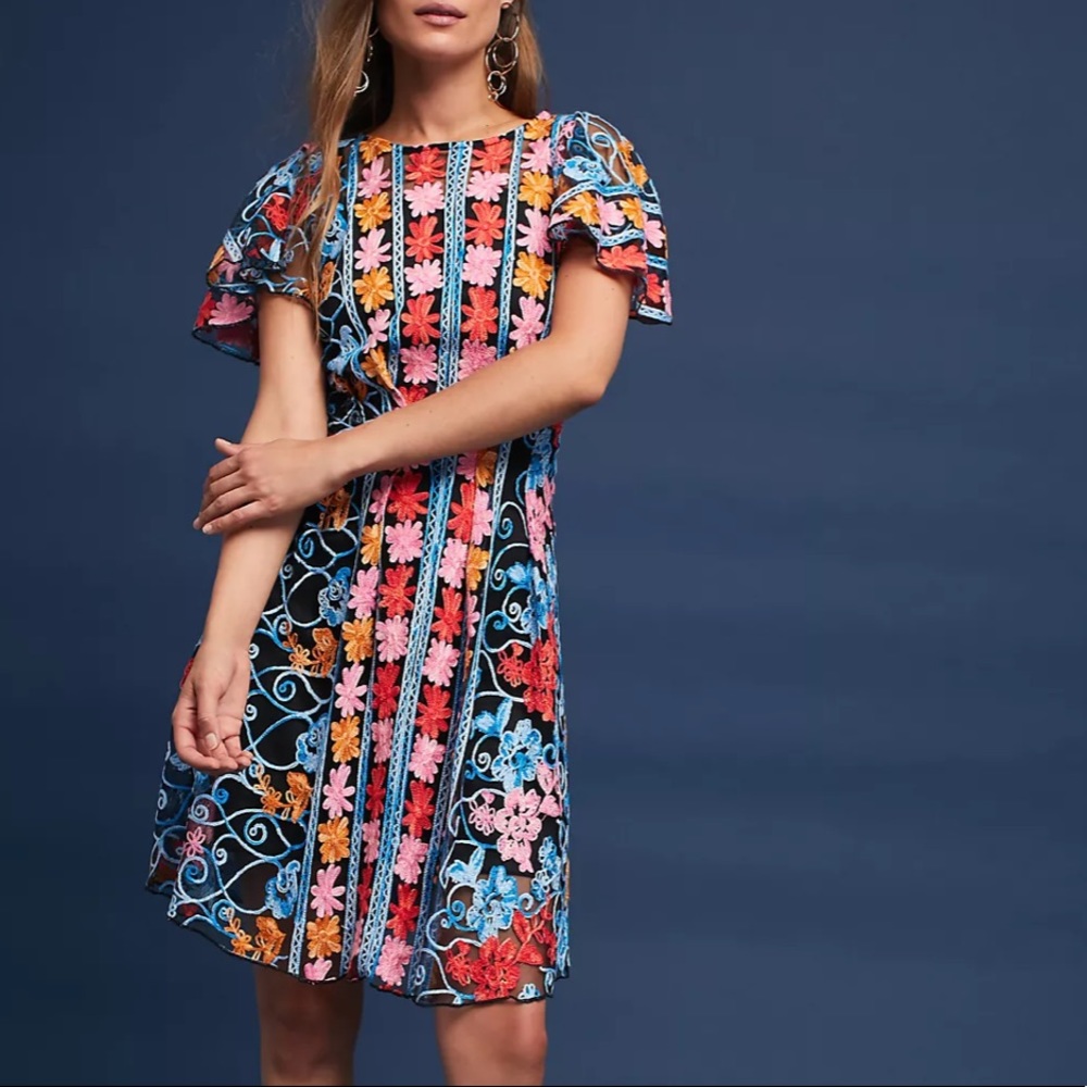 Anthropologie Ferrah Embroidered Dress